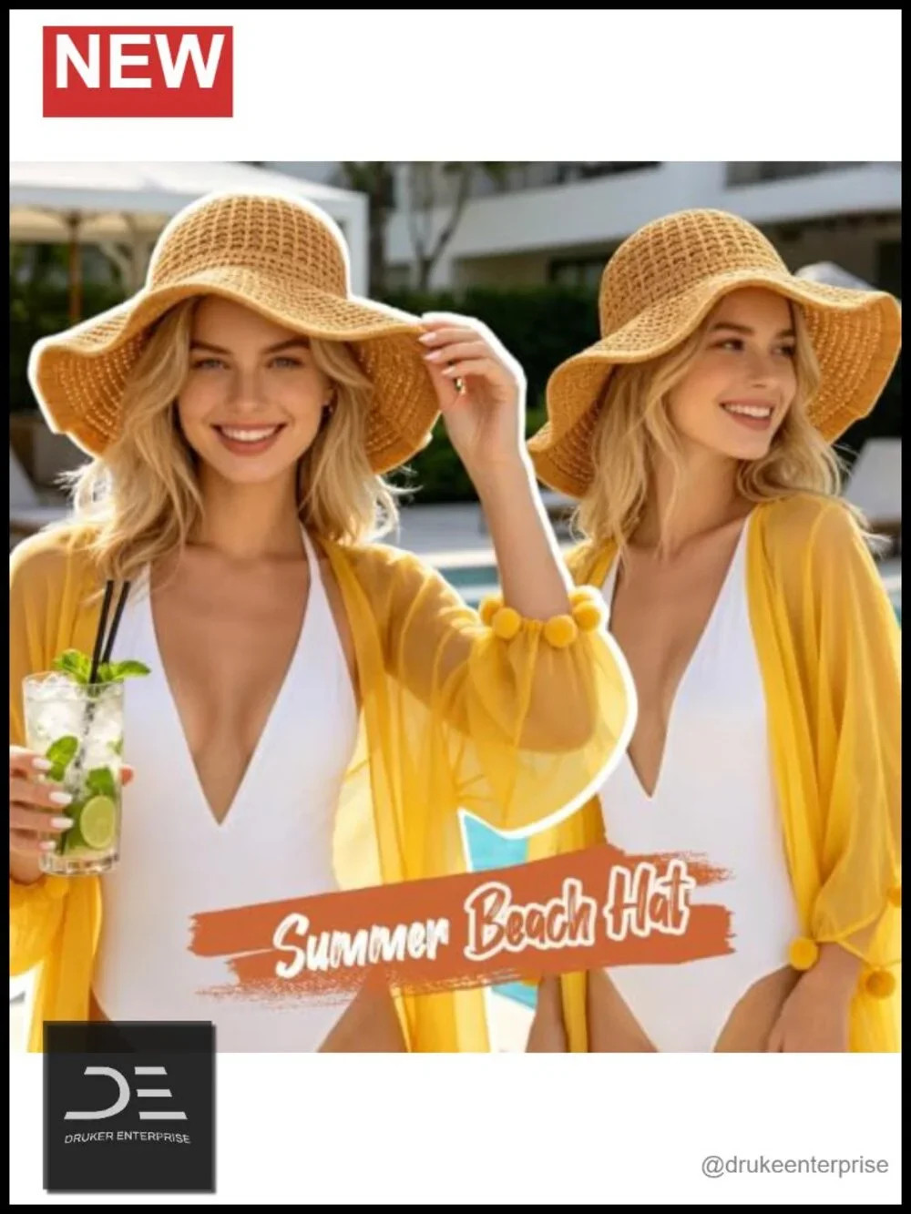 Handwoven Straw Sun Hat with UV Protection, Packable Floppy Wide Brim